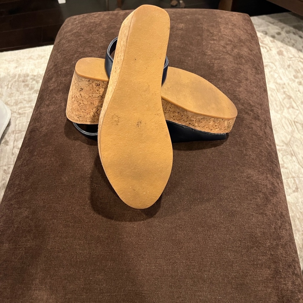 The Spanish Sandal Co. Women’s Leather Cork Wedges Size 39 Navy - Picture 9 of 14